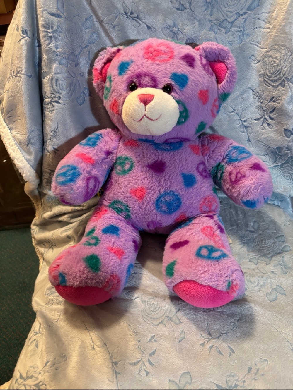 Build a Bear Purple Multi-Pattern Plush Love and Peace Bear - Soft Kids Toy